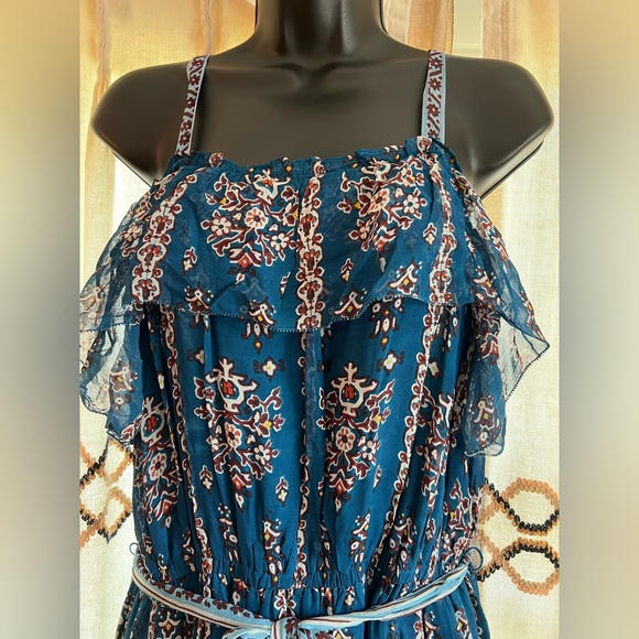 Anthropologie Sasha ruffled maxi dress💙🤍🩵 - Picture 4 of 13